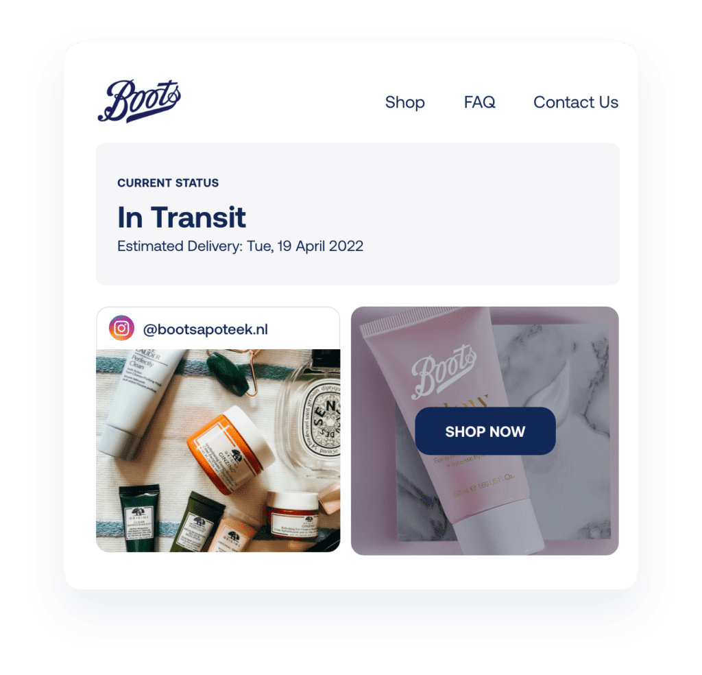 Boots’s post purchase experience example tracking page