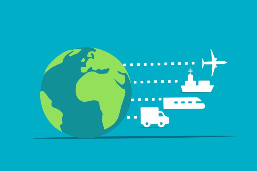 international shipping globe with different shipping methods