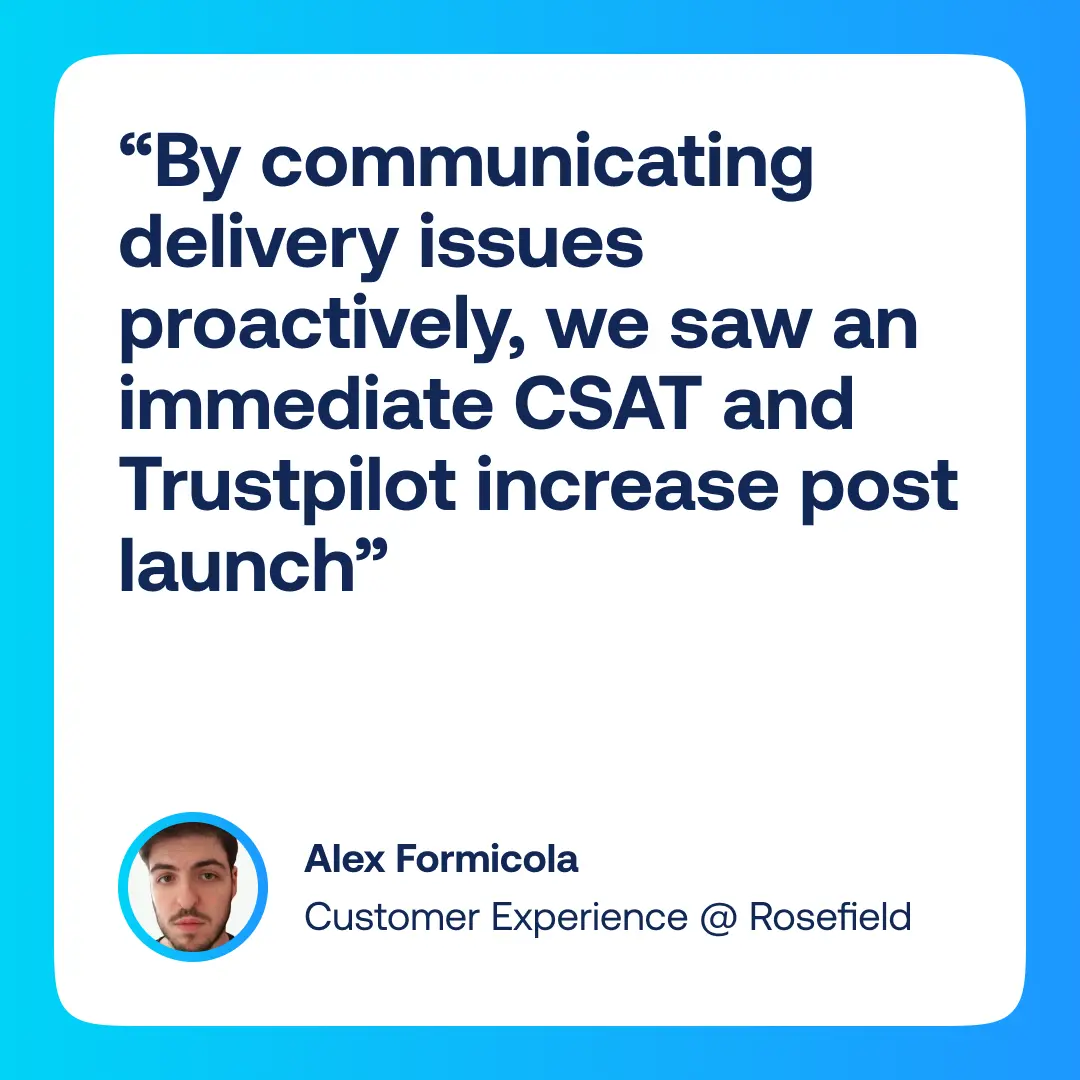 Testimonial on proactive delivery communication improving CSAT.