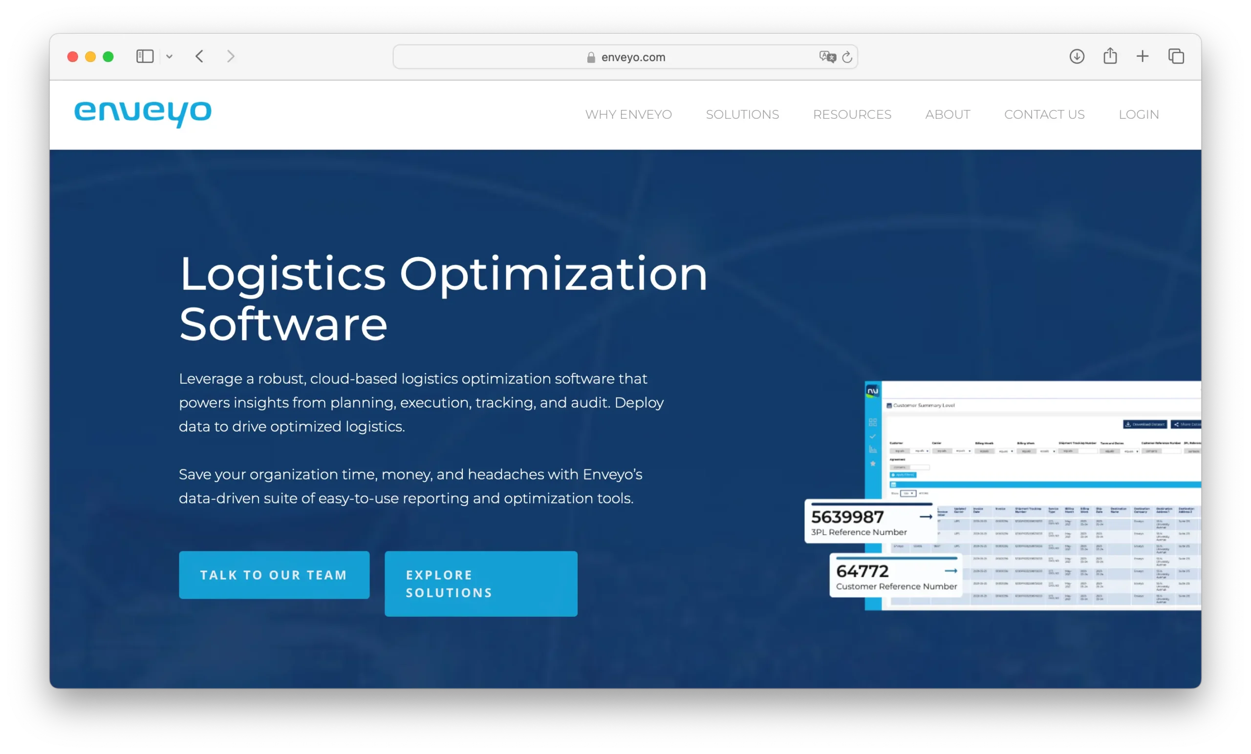 Enveyo logistics optimization software